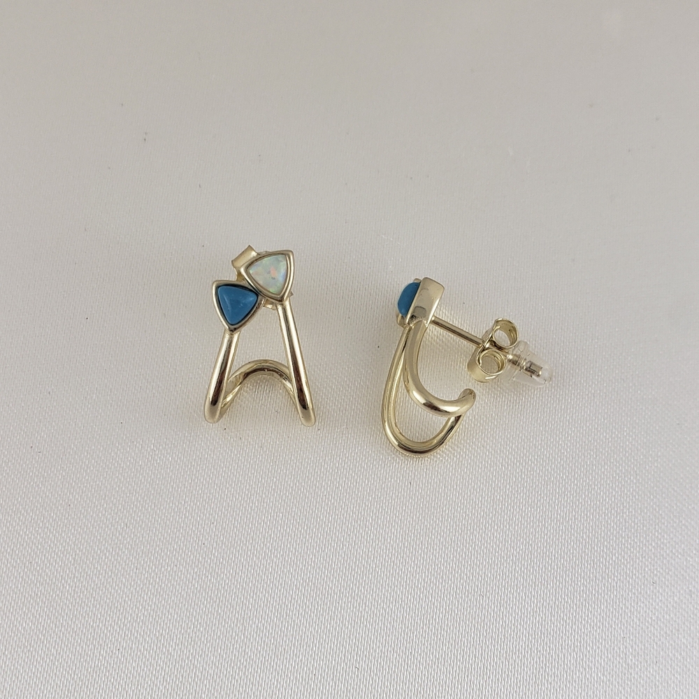 925 Sterling Silver 14K Gold Plated Opal Stud Earrongs